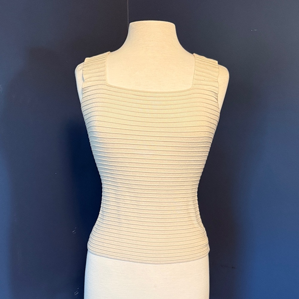 Cream Ribbed Square-Neck Tank